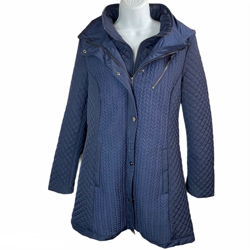 Liverpool Size M Quilted Blue Hooded Winter Coat